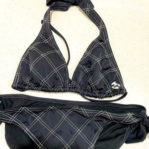 Billabong halter bikini black with white cross-stitch!!